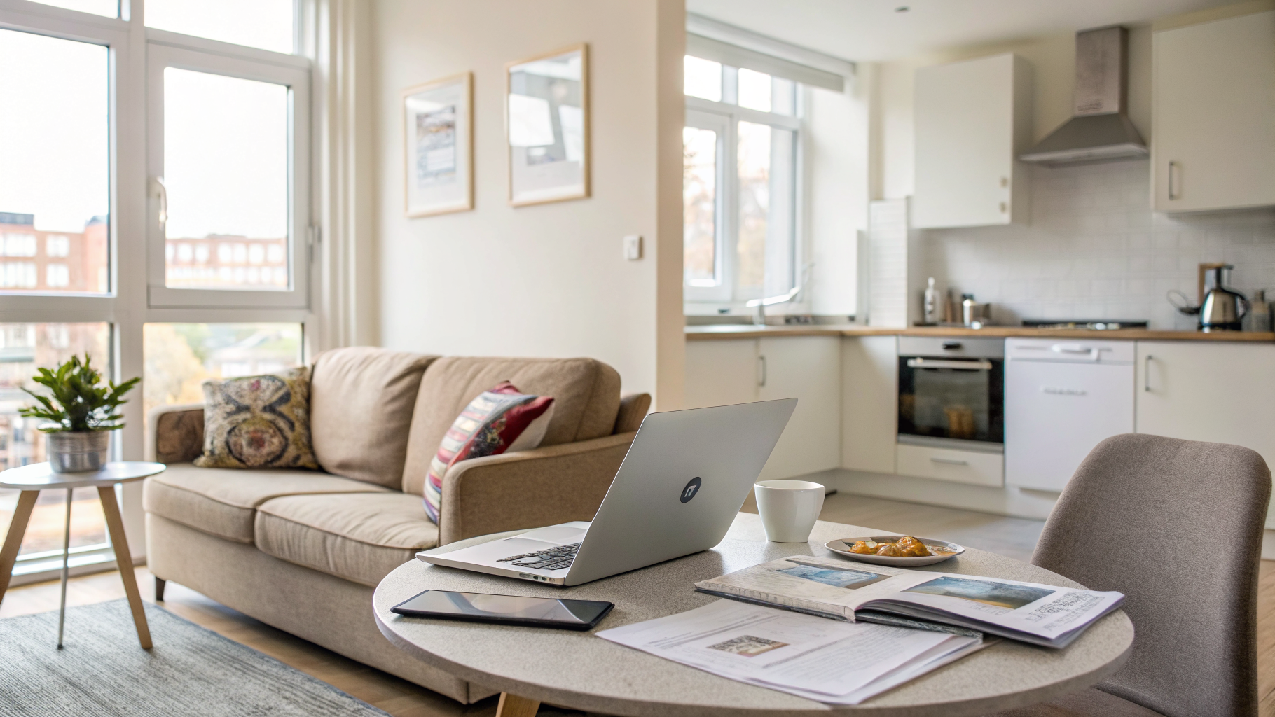 Bright modern serviced apartment living room in Bromley